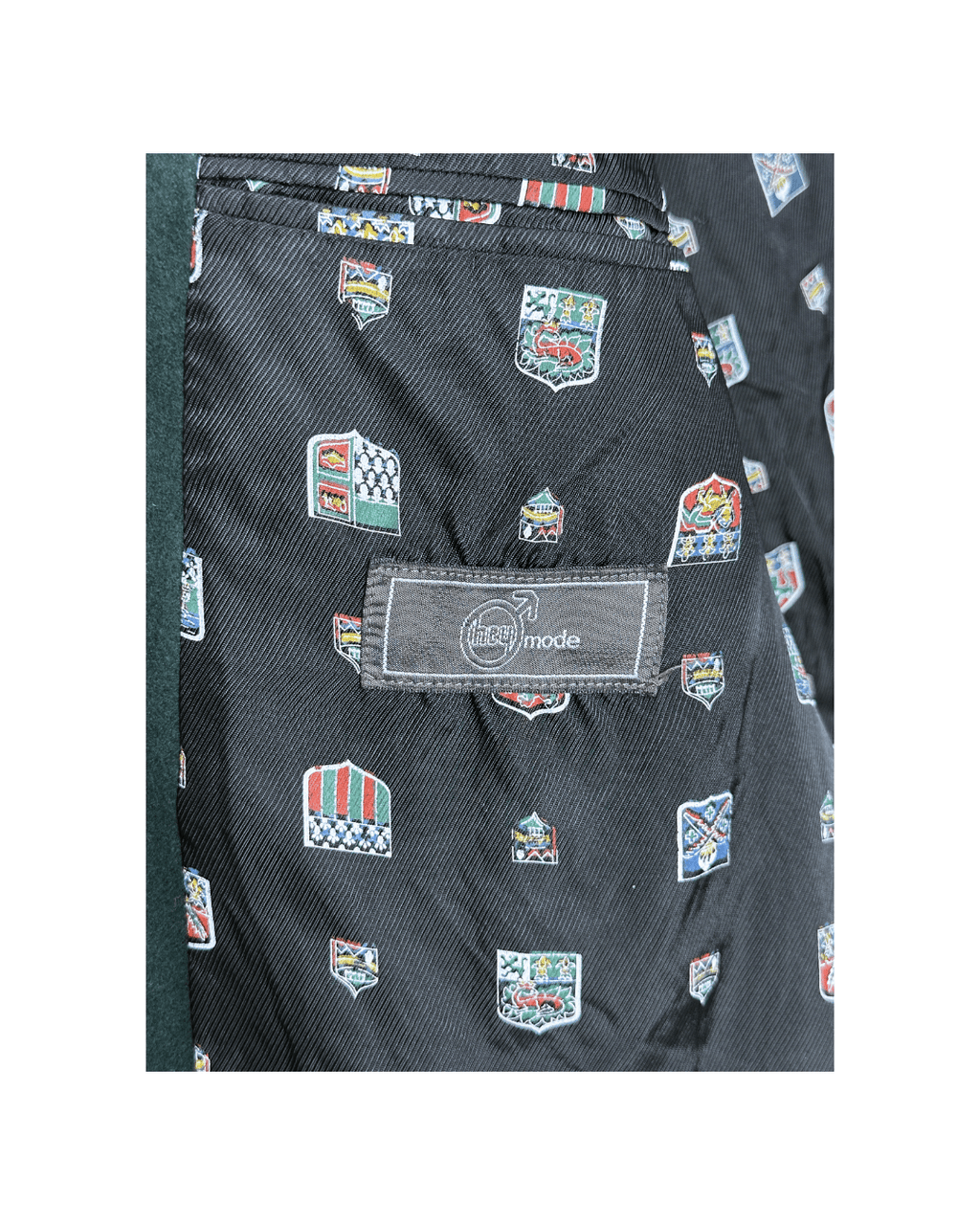 Vintage Dark Green Blazer with Crest Print Lining Large - Funkify