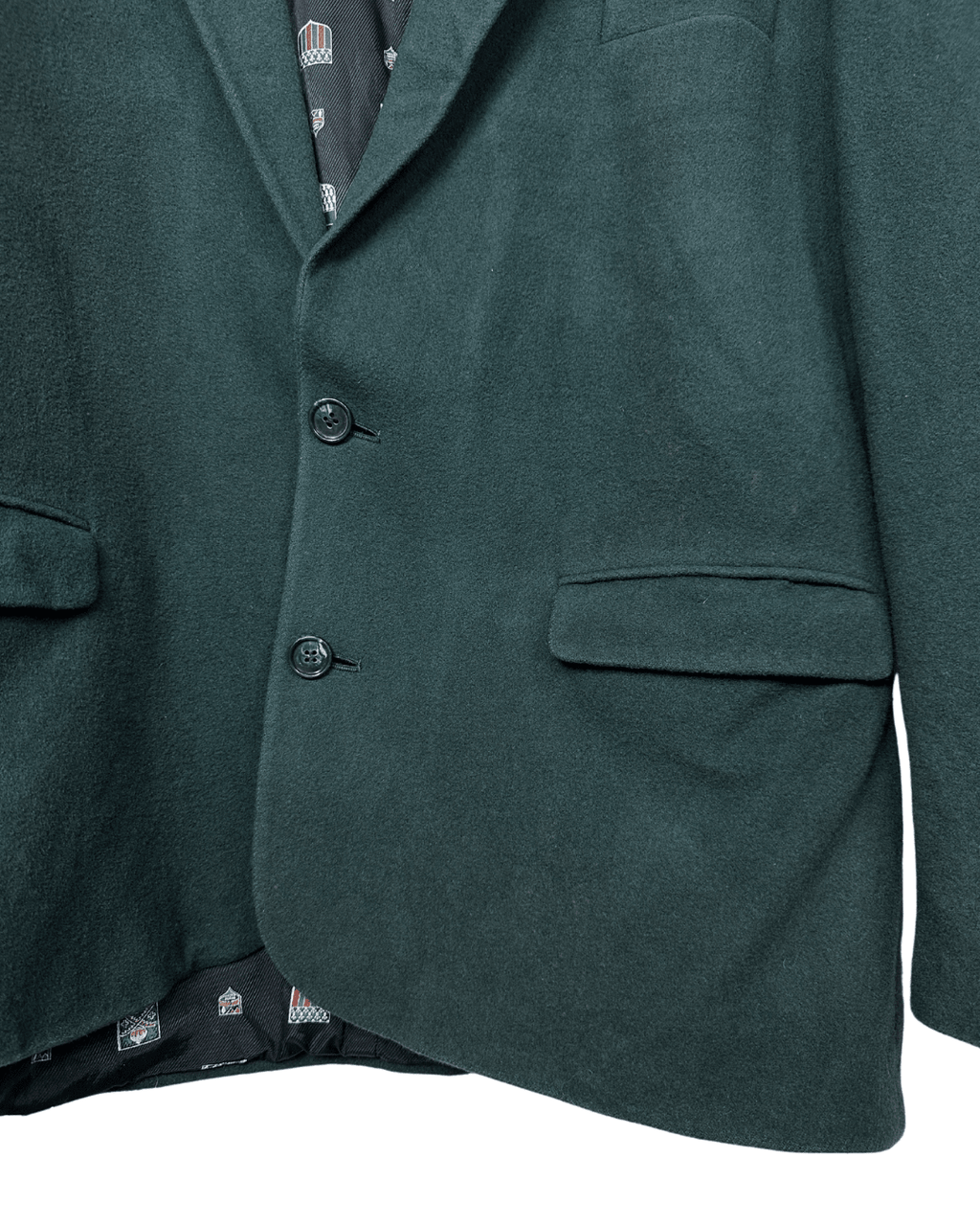 Vintage Dark Green Blazer with Crest Print Lining Large - Funkify