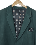 Vintage Dark Green Blazer with Crest Print Lining Large - Funkify