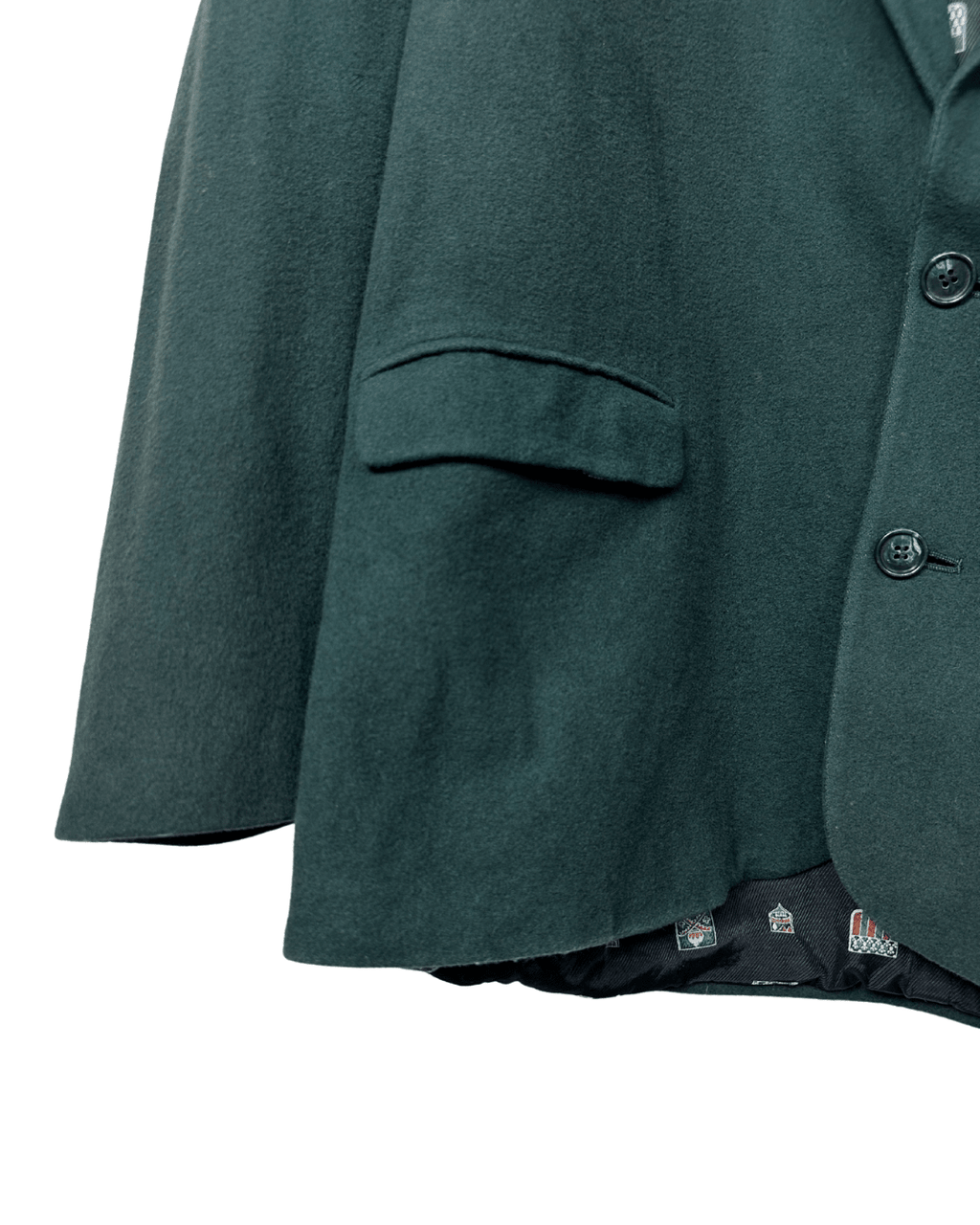 Vintage Dark Green Blazer with Crest Print Lining Large - Funkify