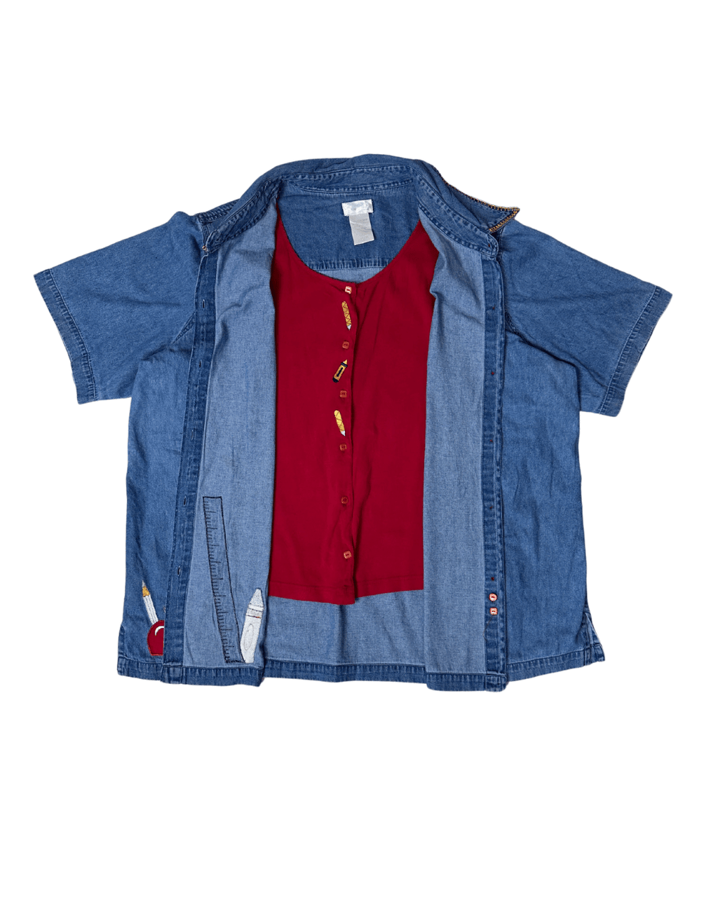 Vintage Denim Shirt with Attached Vest XL - Funkify
