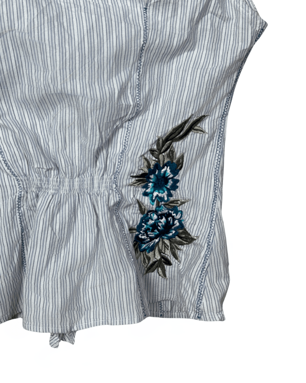 Vintage DEPT Striped Ruffle Blouse with Embroidery – Medium - Funkify