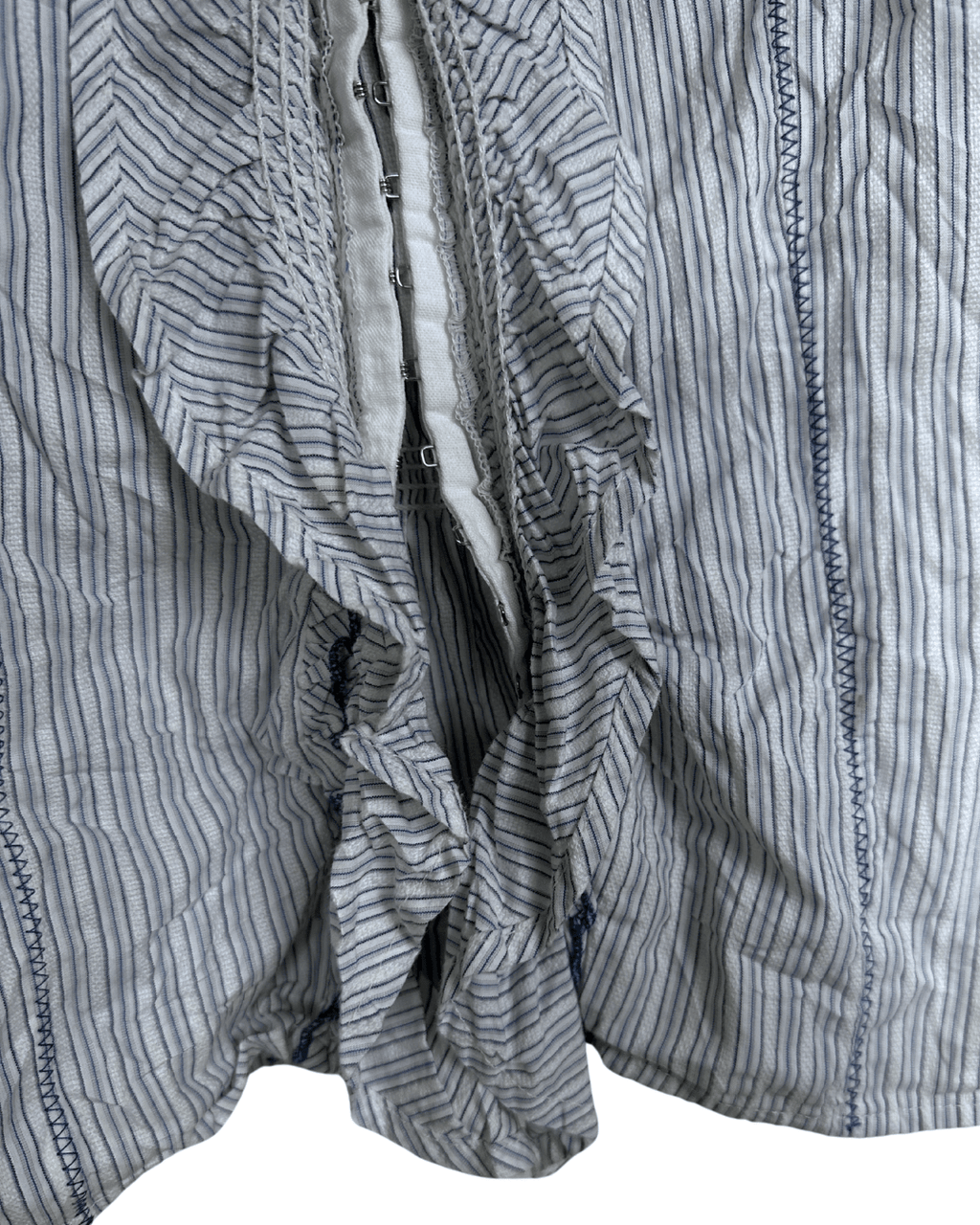 Vintage DEPT Striped Ruffle Blouse with Embroidery – Medium - Funkify