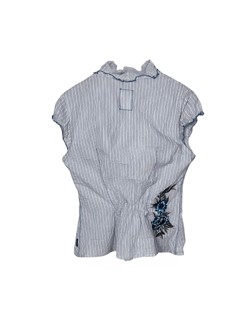 Vintage DEPT Striped Ruffle Blouse with Embroidery – Medium - Funkify