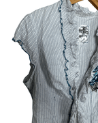 Vintage DEPT Striped Ruffle Blouse with Embroidery – Medium - Funkify