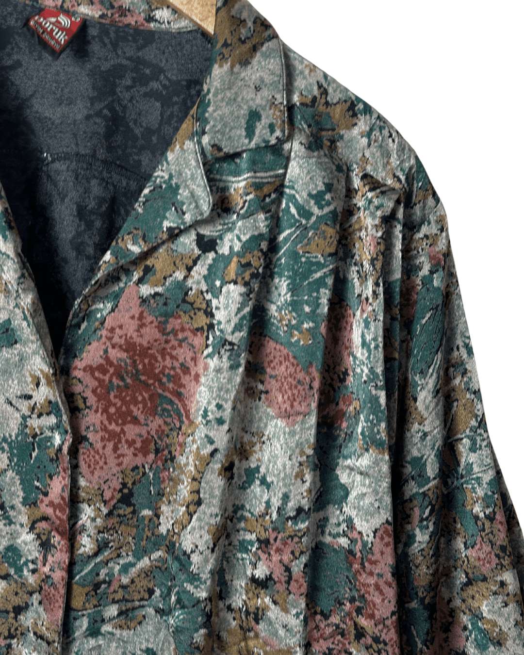 Vintage Doruk Abstract Jacquard Oversized Shirt Jacket with Belt Loops XL - Funkify