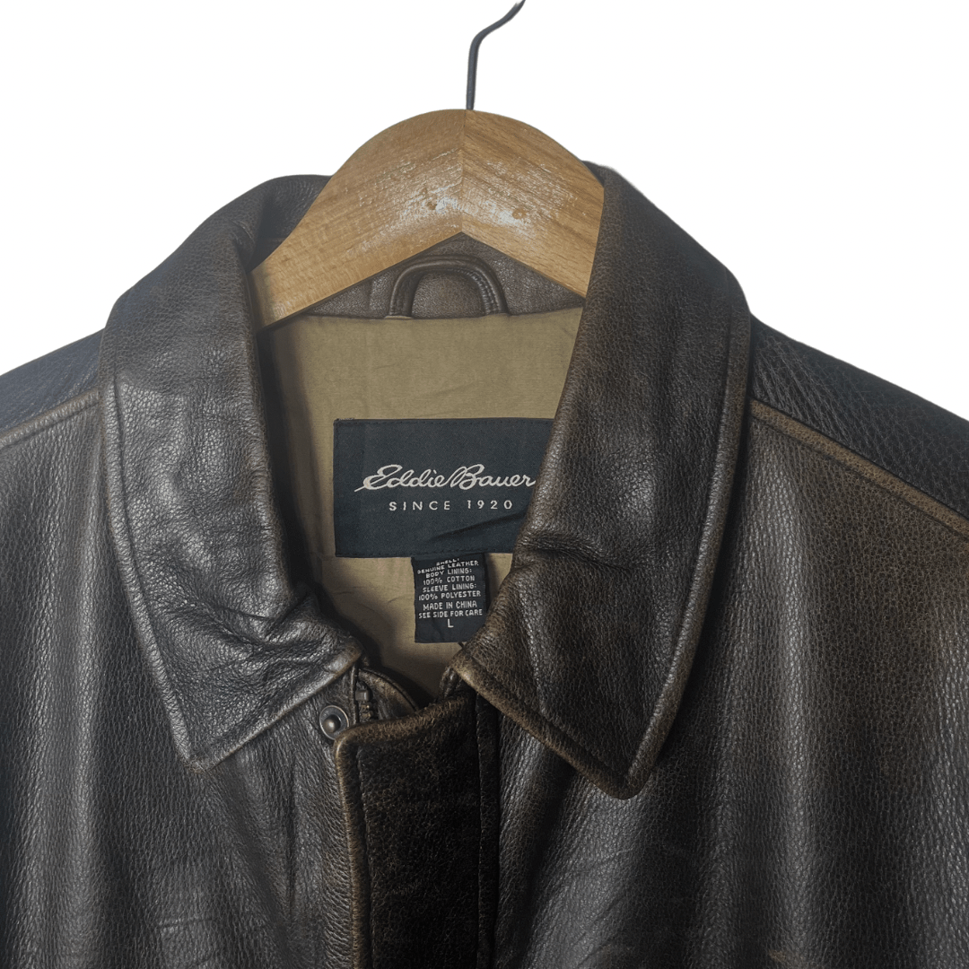 Vintage Eddie Bauer Brown Genuine Leather Jacket Large - Funkify