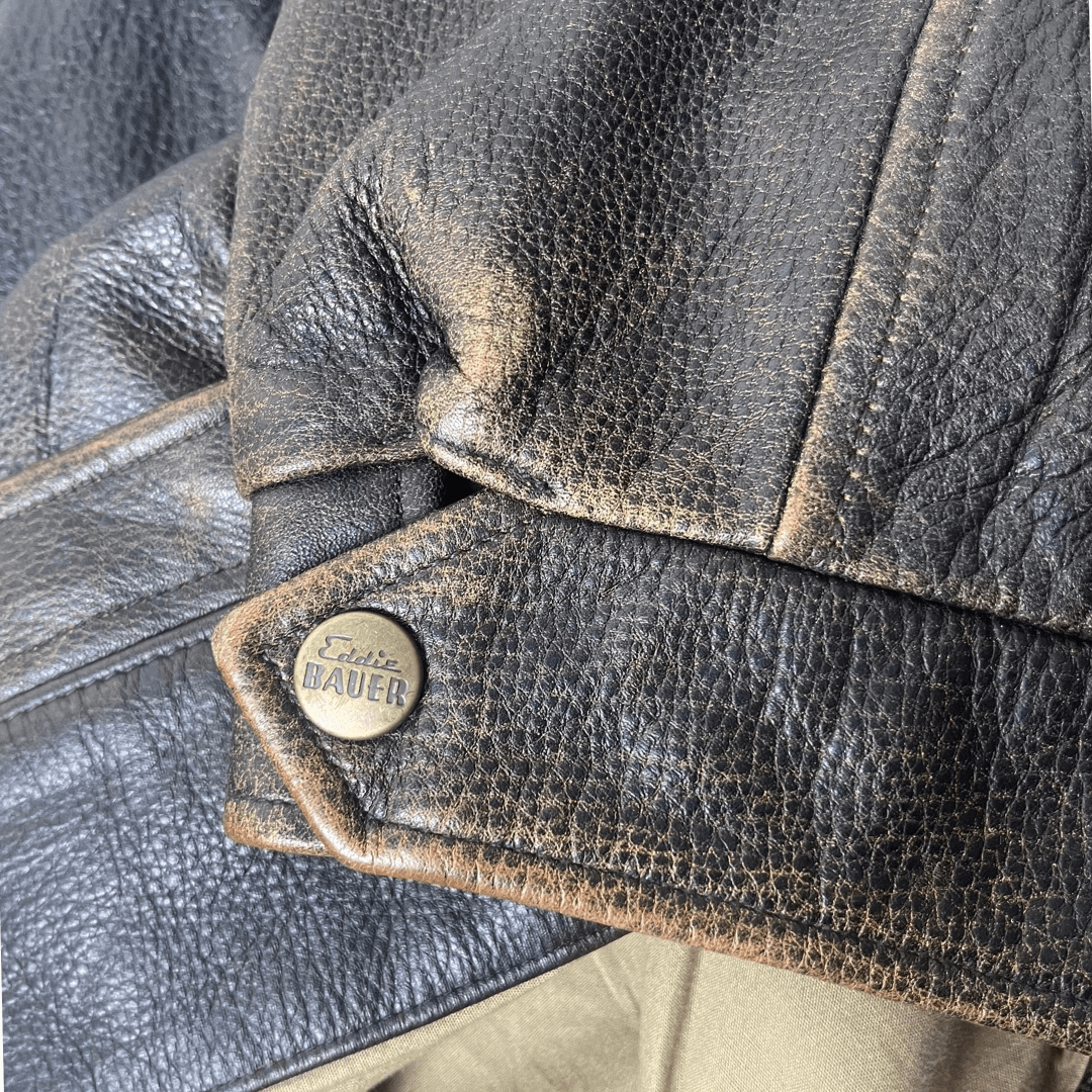 Vintage Eddie Bauer Brown Genuine Leather Jacket Large - Funkify
