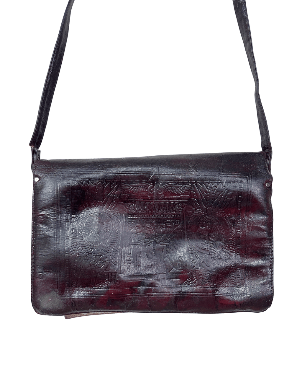 Vintage Egyptian Embossed Genuine Leather Burgundy Messenger Bag - Funkify