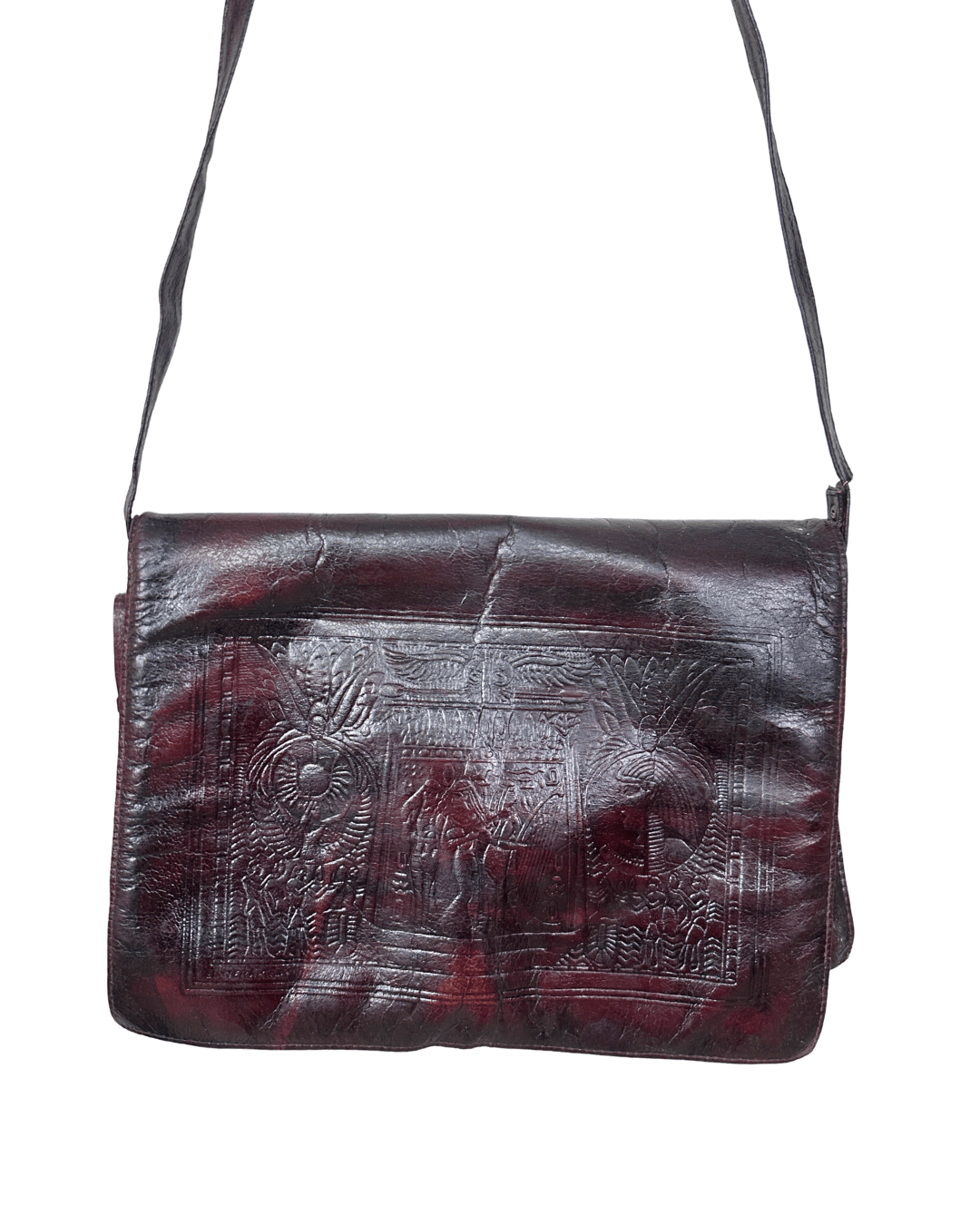 Vintage Egyptian Embossed Genuine Leather Burgundy Messenger Bag - Funkify