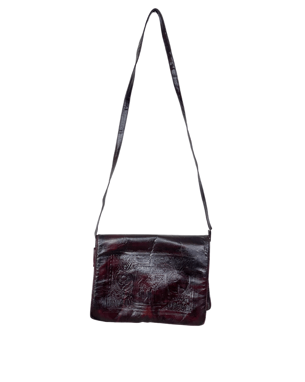 Vintage Egyptian Embossed Genuine Leather Burgundy Messenger Bag - Funkify