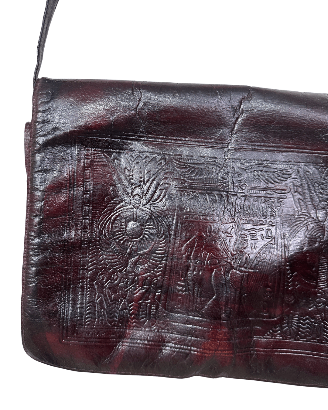 Vintage Egyptian Embossed Genuine Leather Burgundy Messenger Bag - Funkify