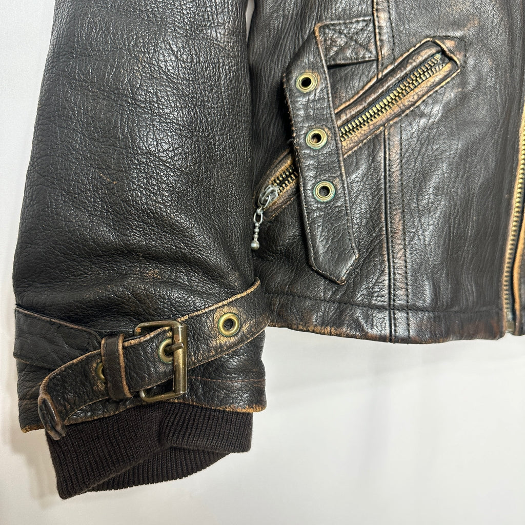 Vintage El Charro Distressed Genuine Leather Biker Jacket Small/ Medium - Funkify
