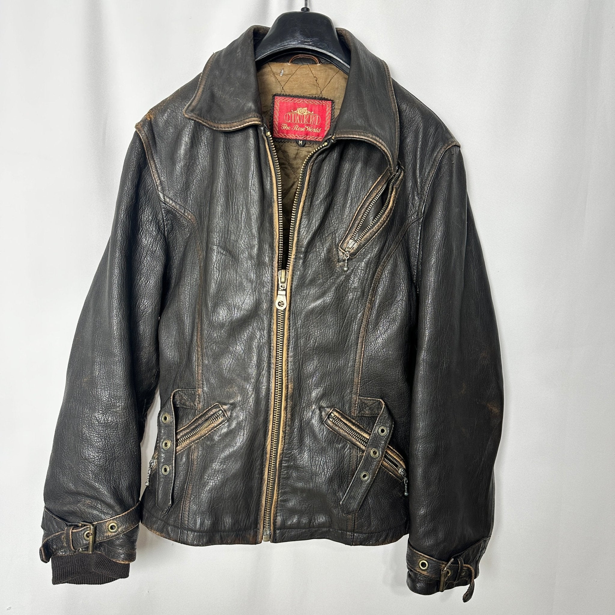 Vintage El Charro Distressed Genuine Leather Biker Jacket Small/ Medium - Funkify