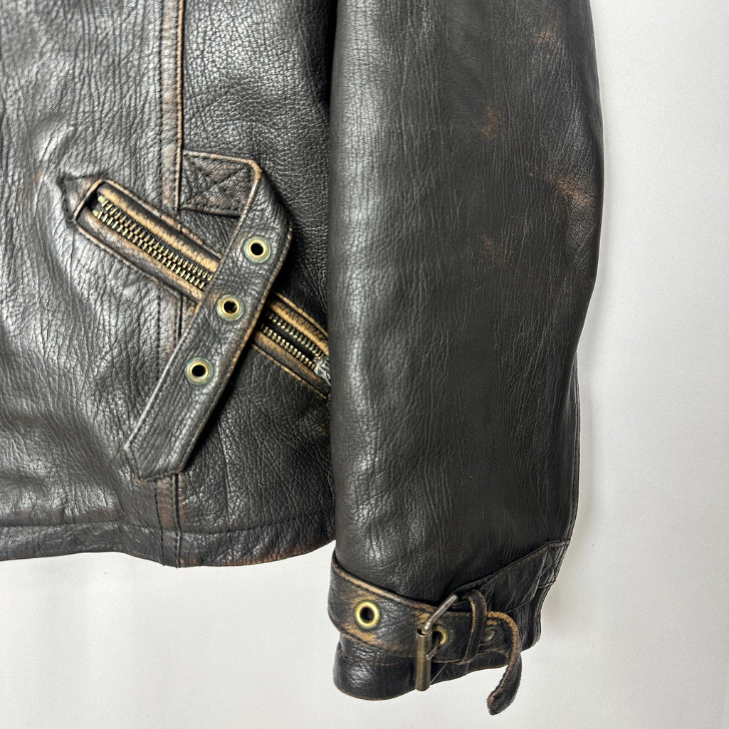 Vintage El Charro Distressed Genuine Leather Biker Jacket Small/ Medium - Funkify