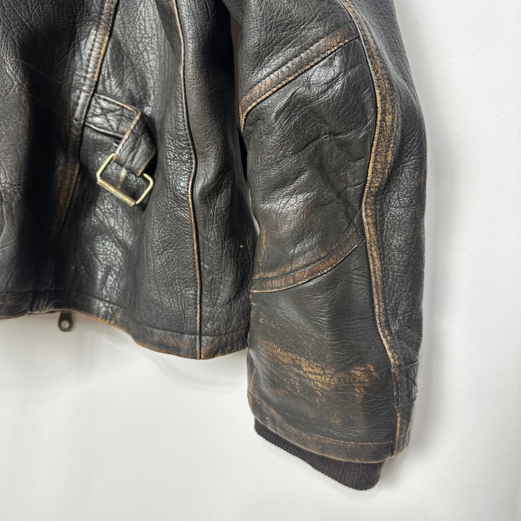 Vintage El Charro Distressed Genuine Leather Biker Jacket Small/ Medium - Funkify