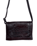 Vintage Embossed Egyptian Motif Burgundy Genuine Leather Crossbody Bag - Funkify