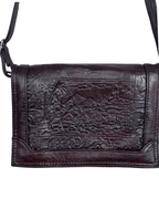 Vintage Embossed Egyptian Motif Burgundy Genuine Leather Crossbody Bag - Funkify