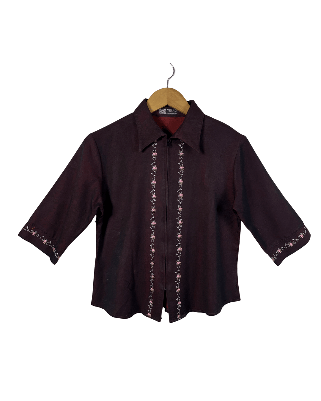 Vintage Embroidered Zip - Up Blouse - Funkify