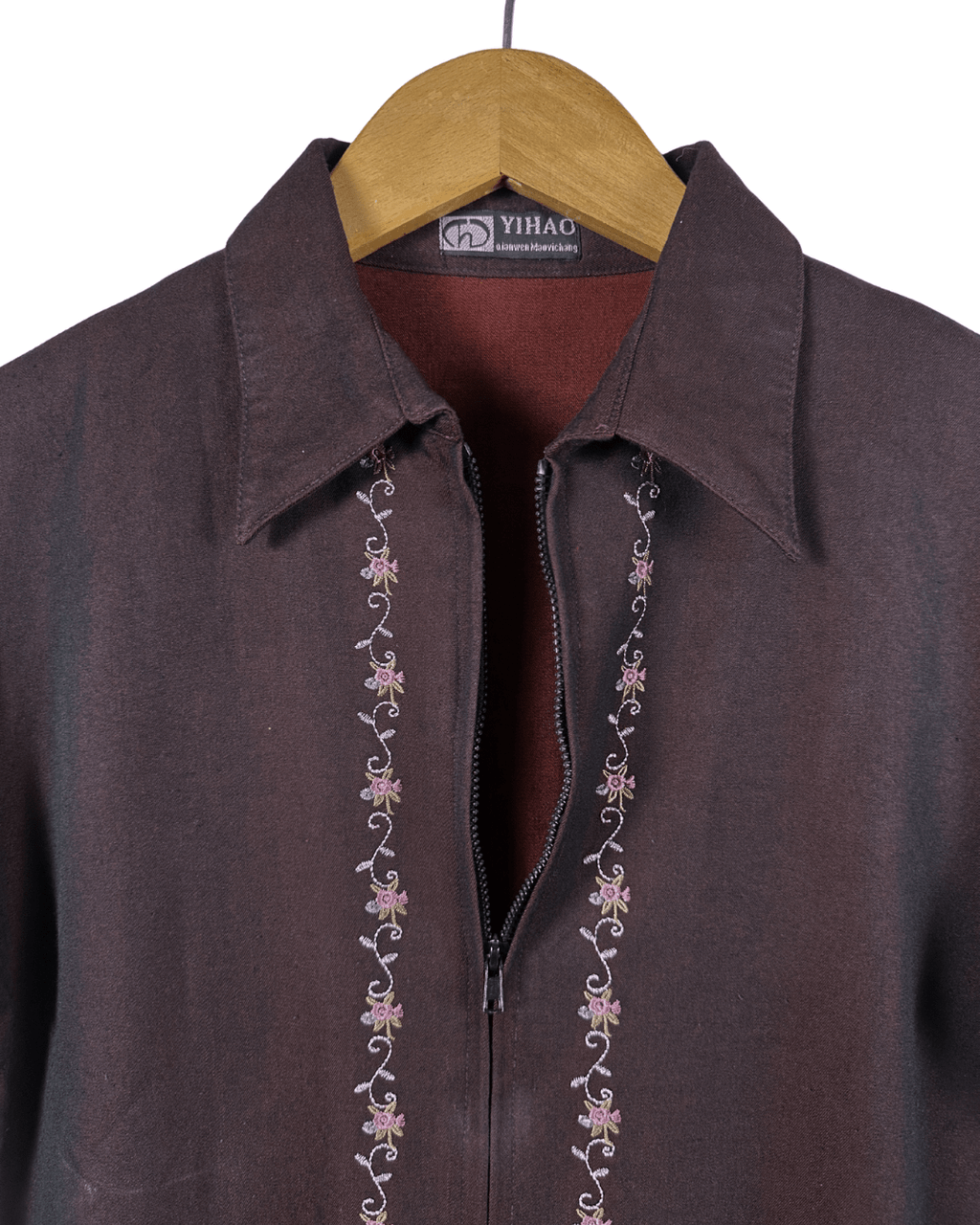 Vintage Embroidered Zip - Up Blouse - Funkify