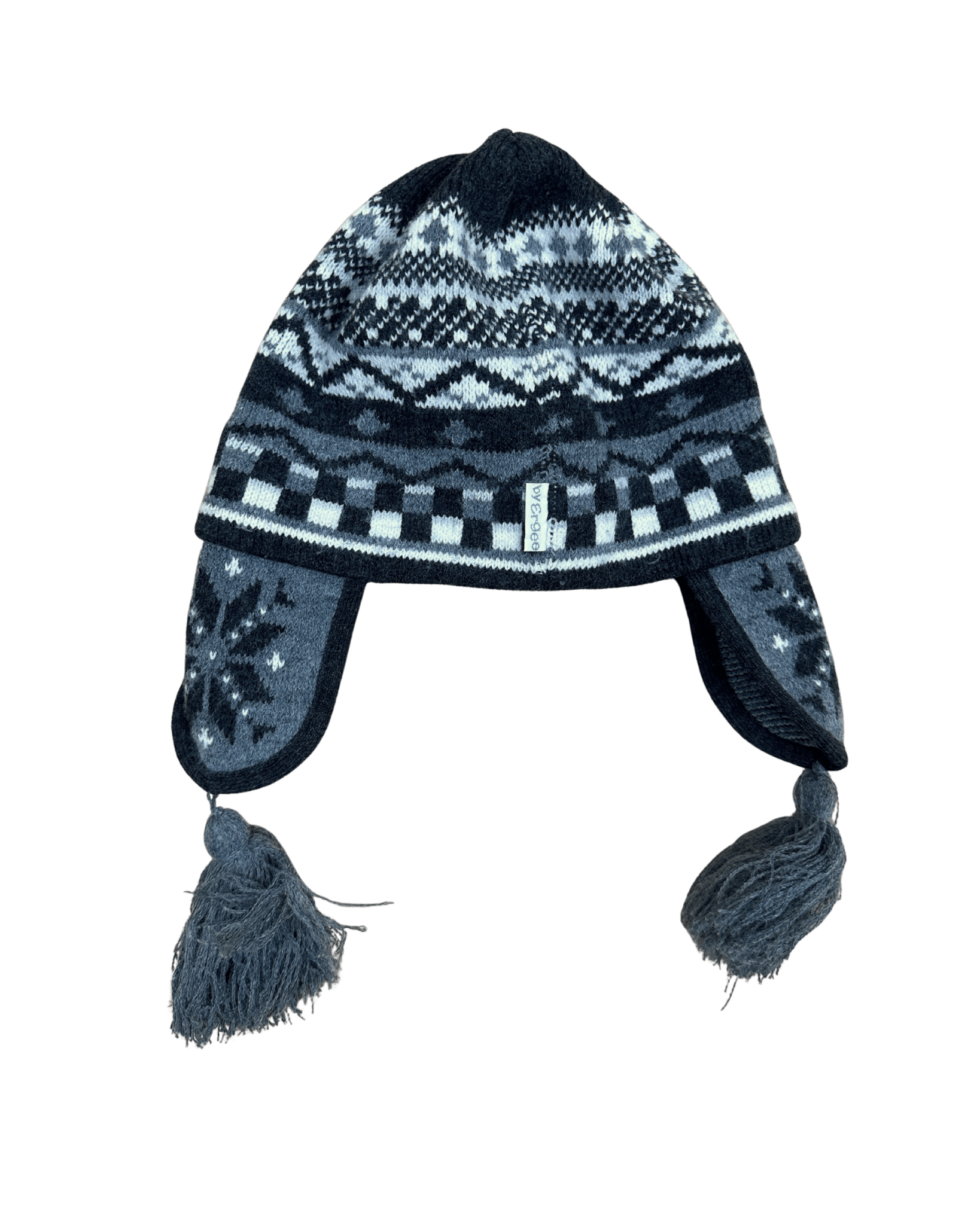 Vintage Ergee Patterned Earflap Beanie with Tassels - Funkify