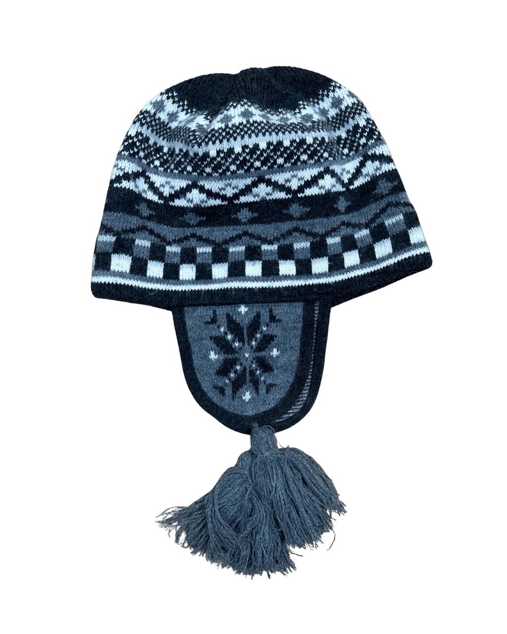 Vintage Ergee Patterned Earflap Beanie with Tassels - Funkify