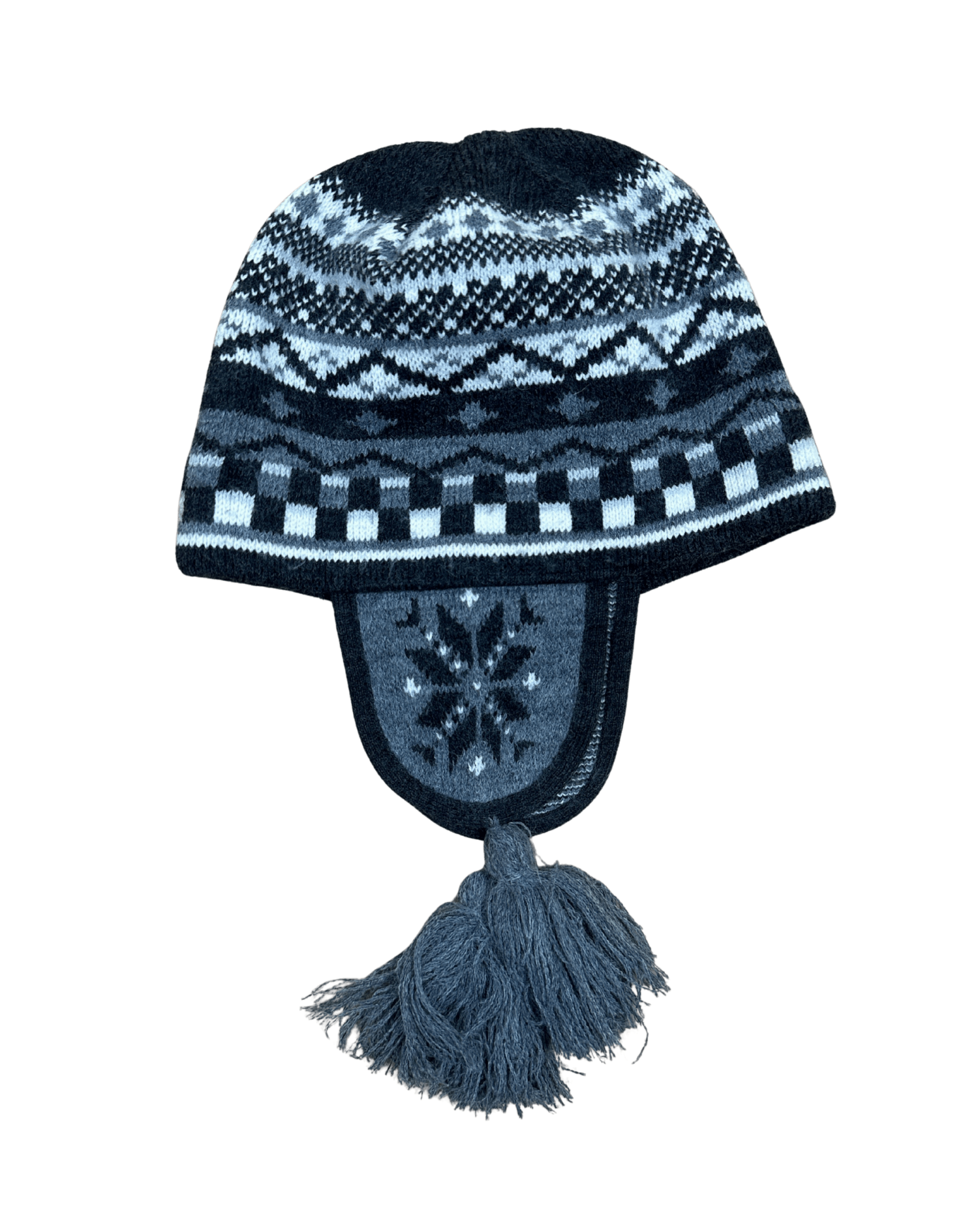 Vintage Ergee Patterned Earflap Beanie with Tassels - Funkify