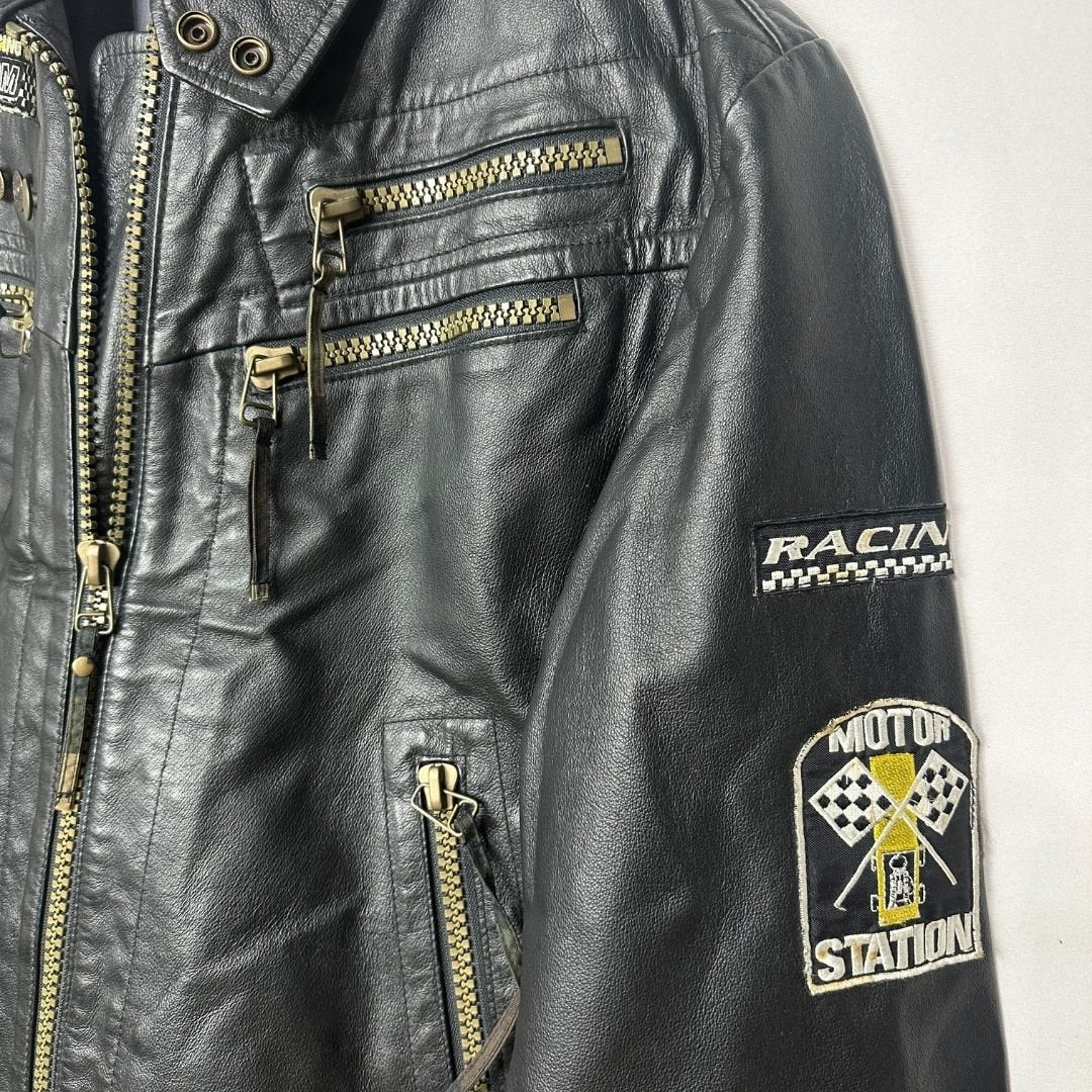 Vintage Explorer Genuine Leather Racing Jacket Medium - Funkify
