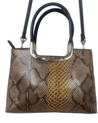 Vintage Faux Snakeskin Structured Bag with Gold Trim - Funkify