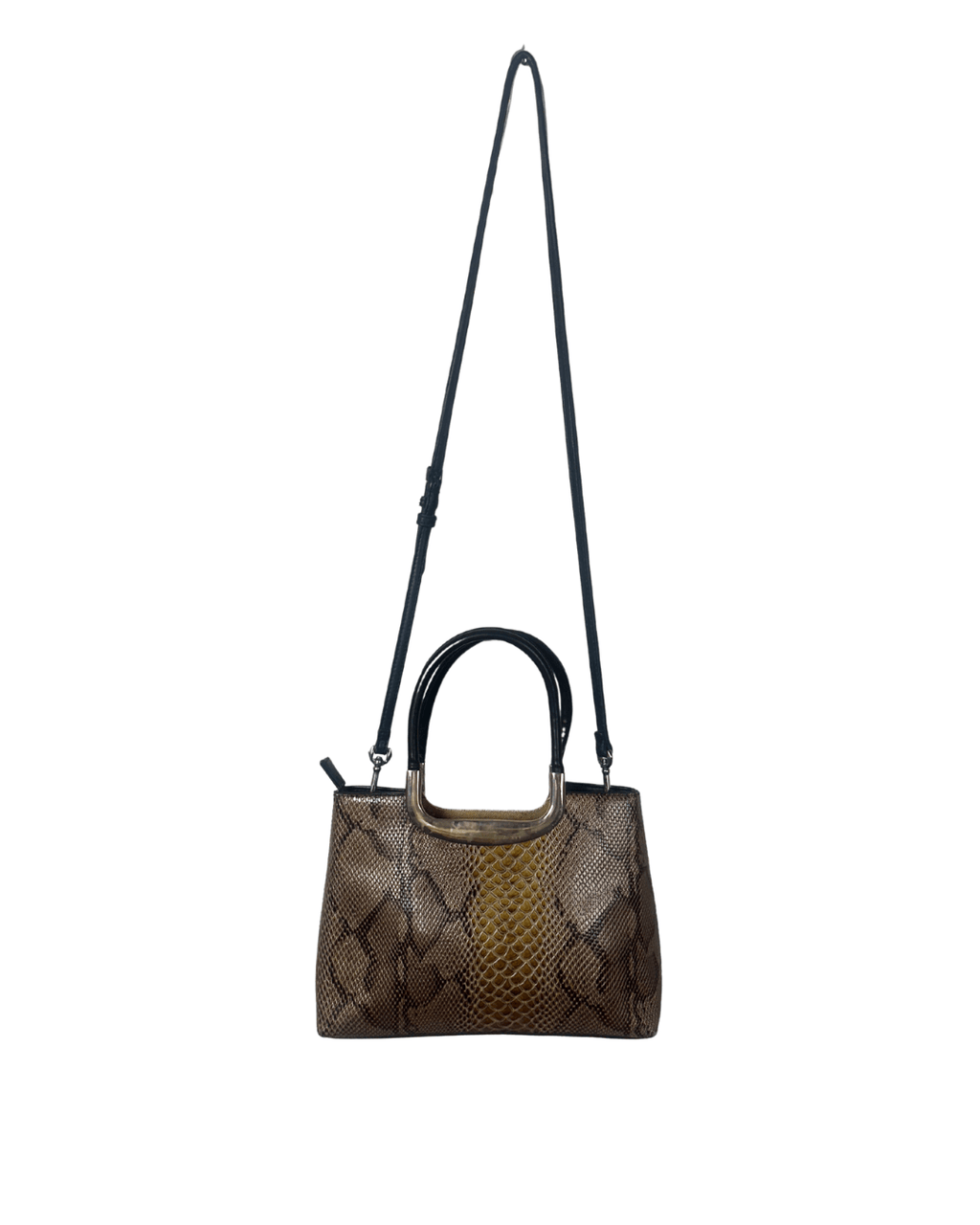 Vintage Faux Snakeskin Structured Bag with Gold Trim - Funkify