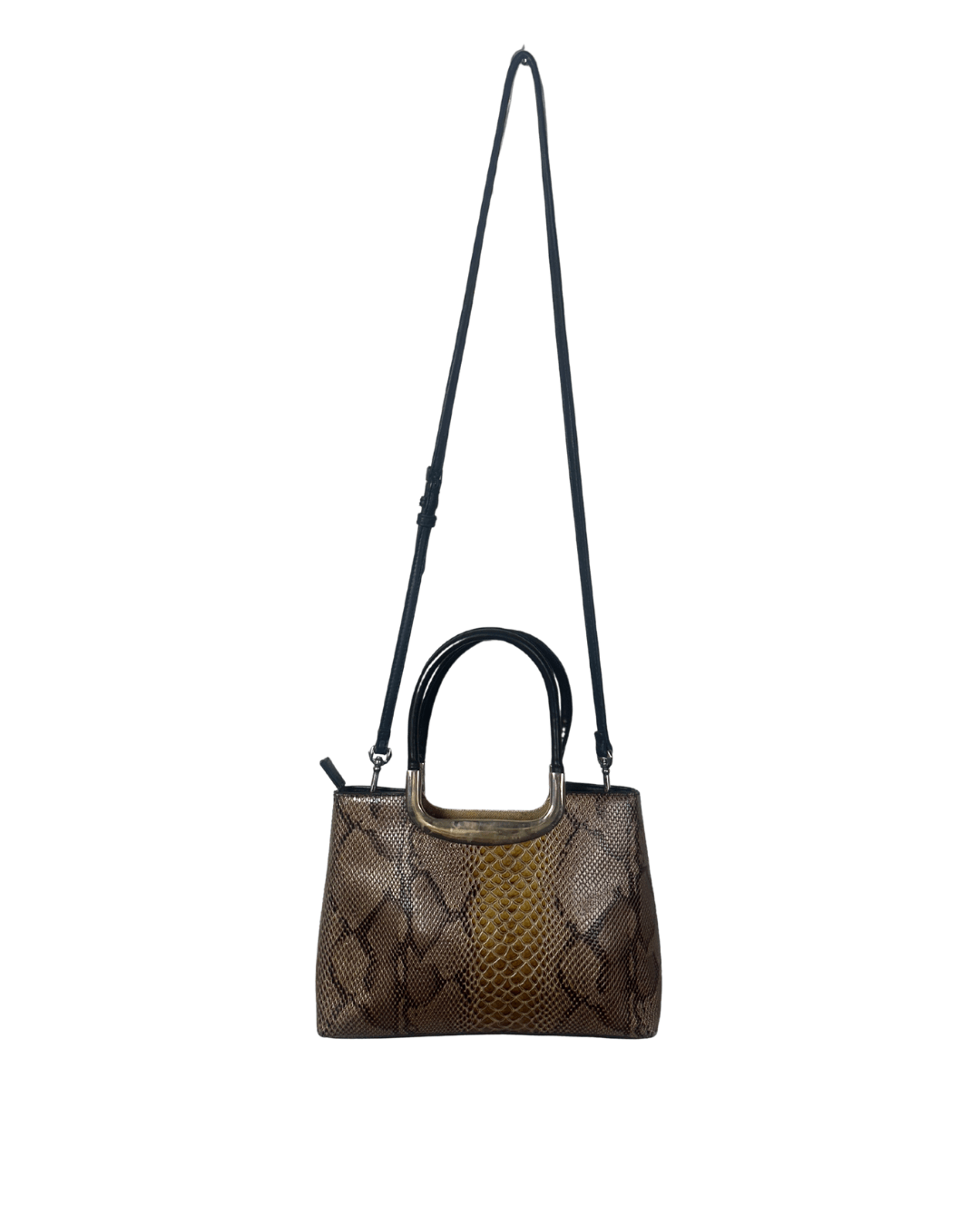 Vintage Faux Snakeskin Structured Bag with Gold Trim - Funkify