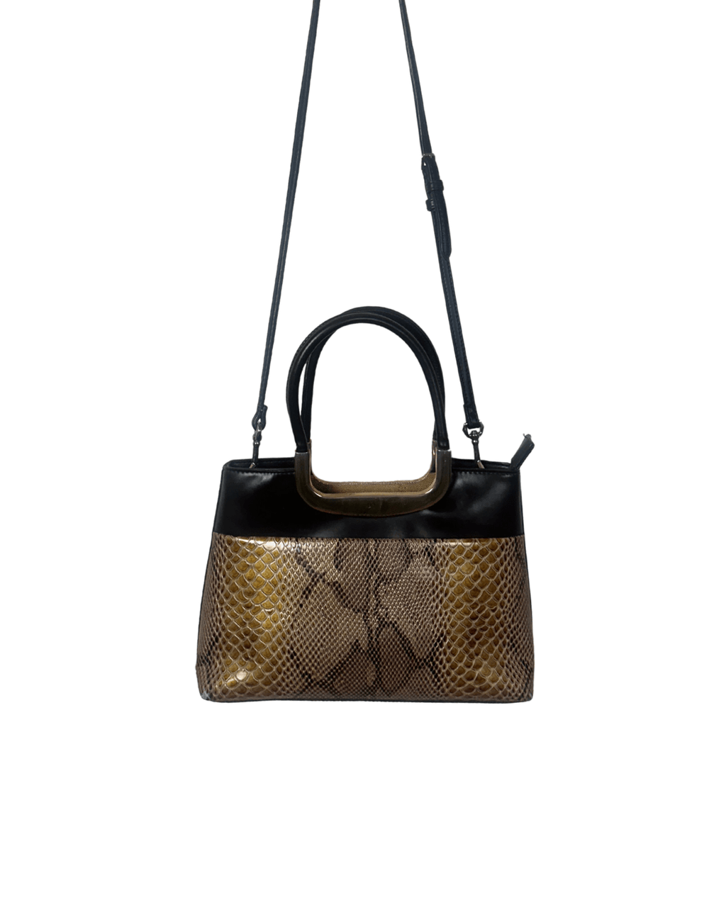 Vintage Faux Snakeskin Structured Bag with Gold Trim - Funkify
