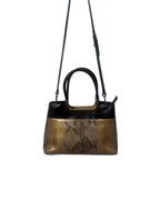 Vintage Faux Snakeskin Structured Bag with Gold Trim - Funkify