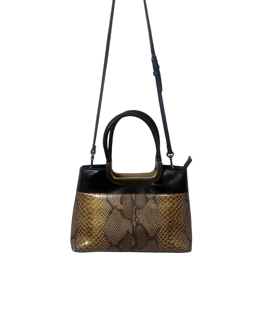 Vintage Faux Snakeskin Structured Bag with Gold Trim - Funkify