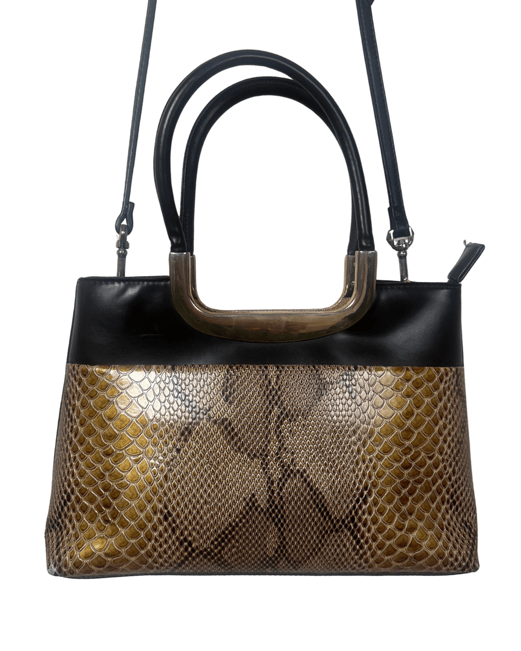 Vintage Faux Snakeskin Structured Bag with Gold Trim - Funkify