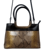 Vintage Faux Snakeskin Structured Bag with Gold Trim - Funkify