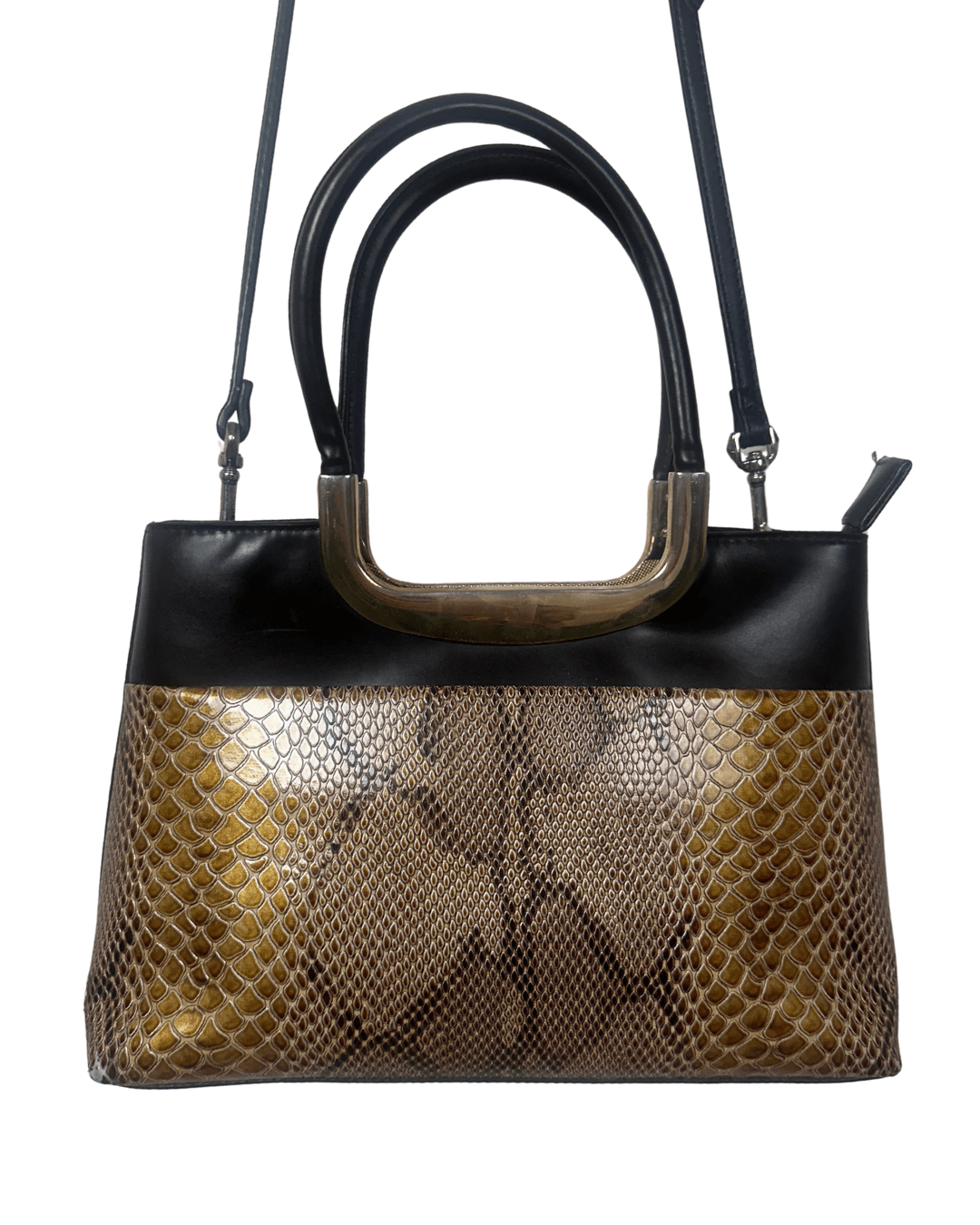 Vintage Faux Snakeskin Structured Bag with Gold Trim - Funkify