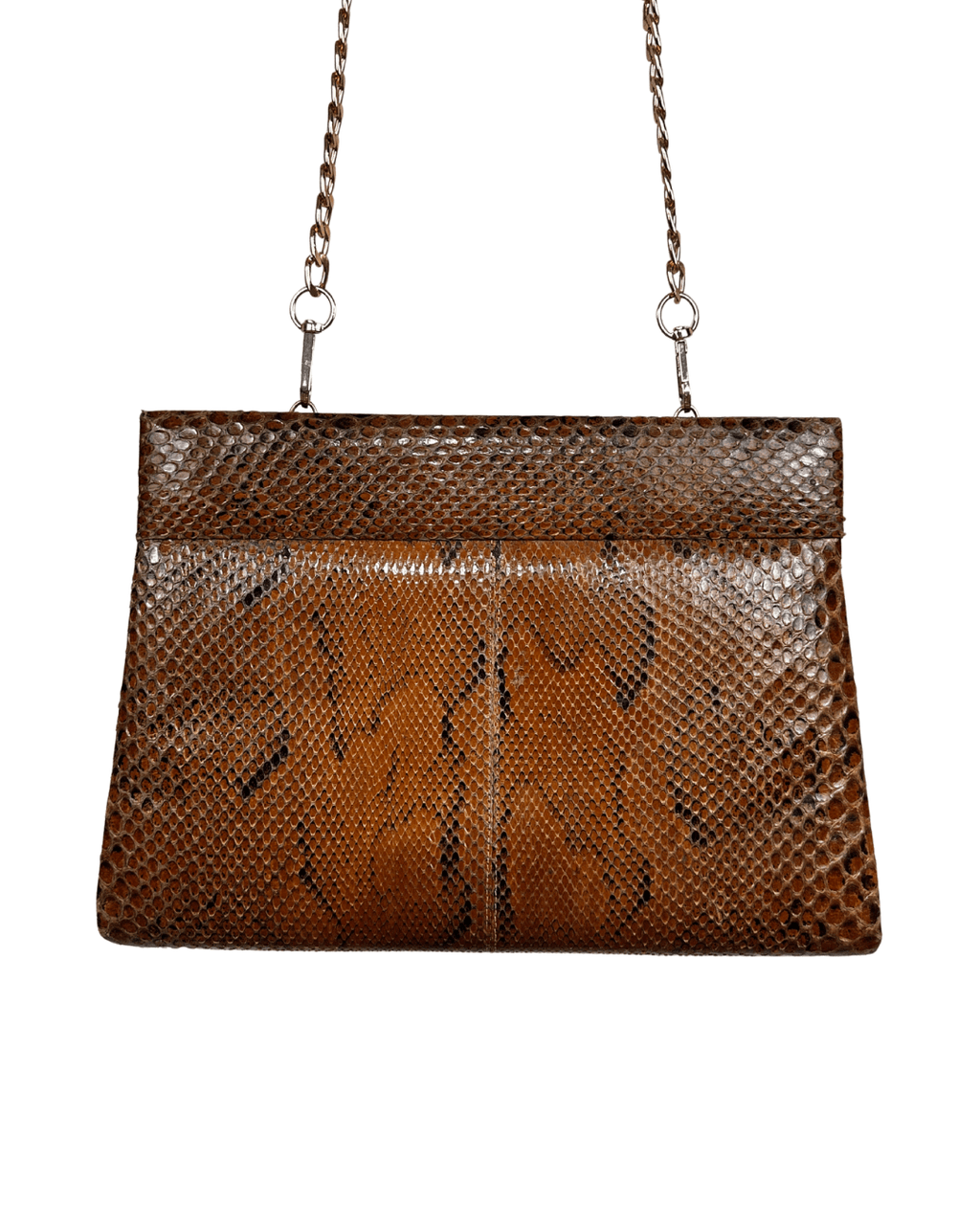 Vintage Genuine Brown Snakeskin Crossbody Bag with Golden Chain Strap - Funkify
