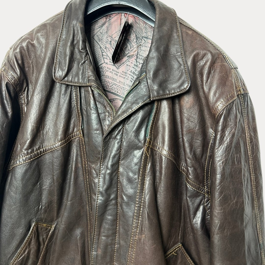 Vintage Genuine Leather Brown Jacket 2XL - Funkify