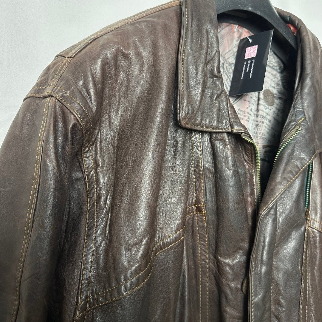 Vintage Genuine Leather Brown Jacket 2XL - Funkify