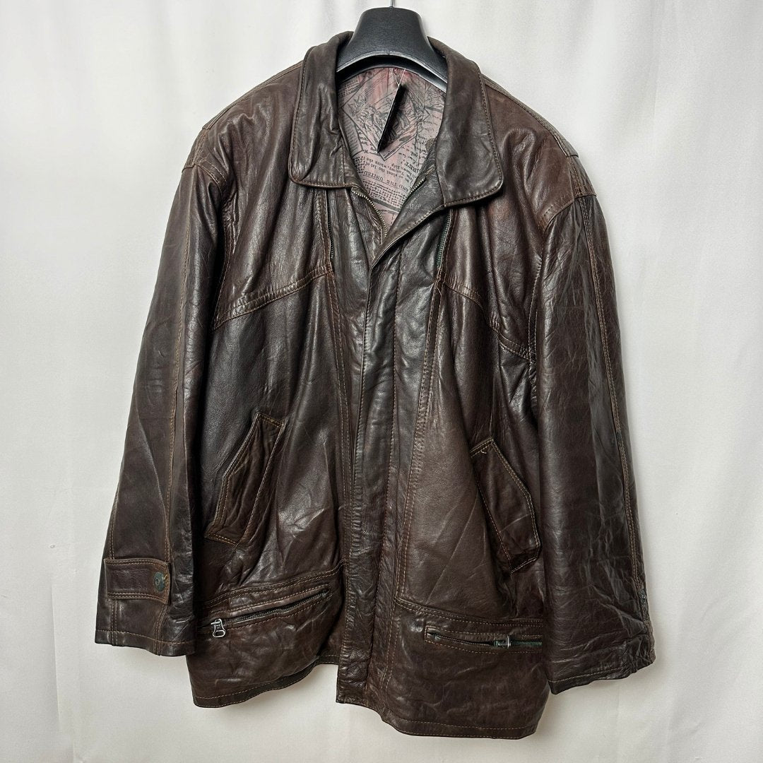 Vintage Genuine Leather Brown Jacket 2XL - Funkify