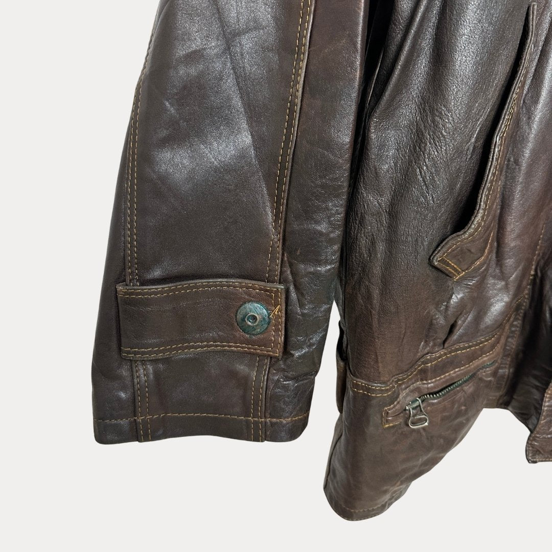 Vintage Genuine Leather Brown Jacket 2XL - Funkify