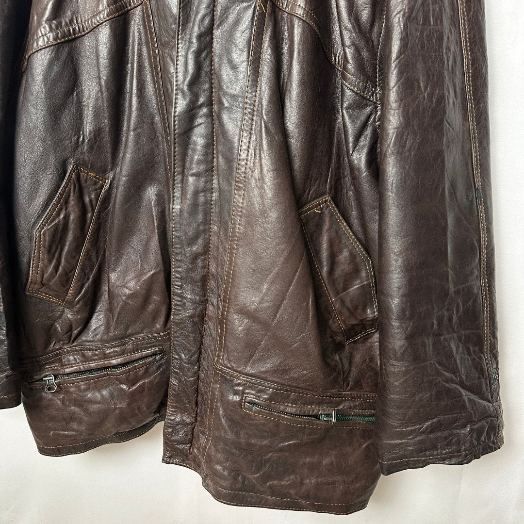 Vintage Genuine Leather Brown Jacket 2XL - Funkify