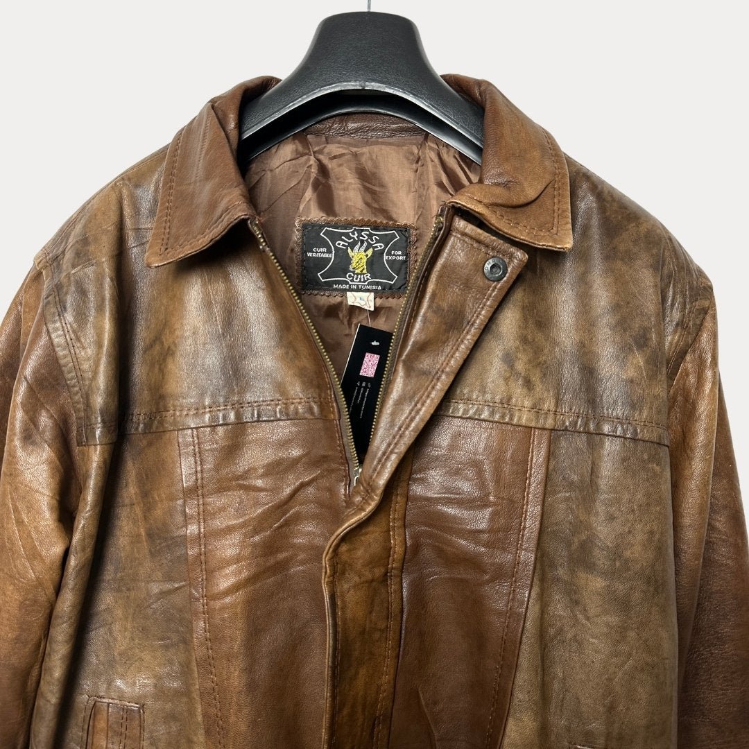 Vintage Genuine Leather Brown Jacket - Funkify