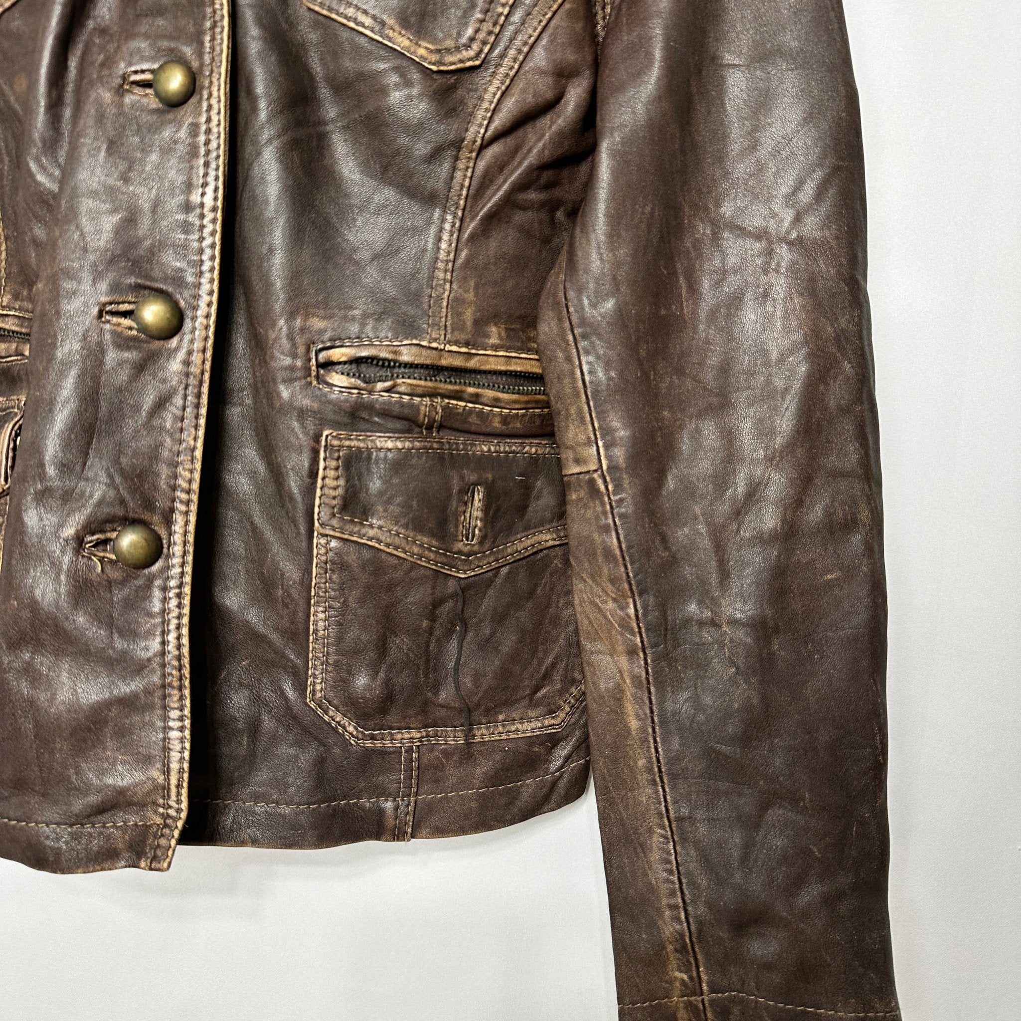 Vintage Genuine Leather Brown Jacket Medium - Funkify