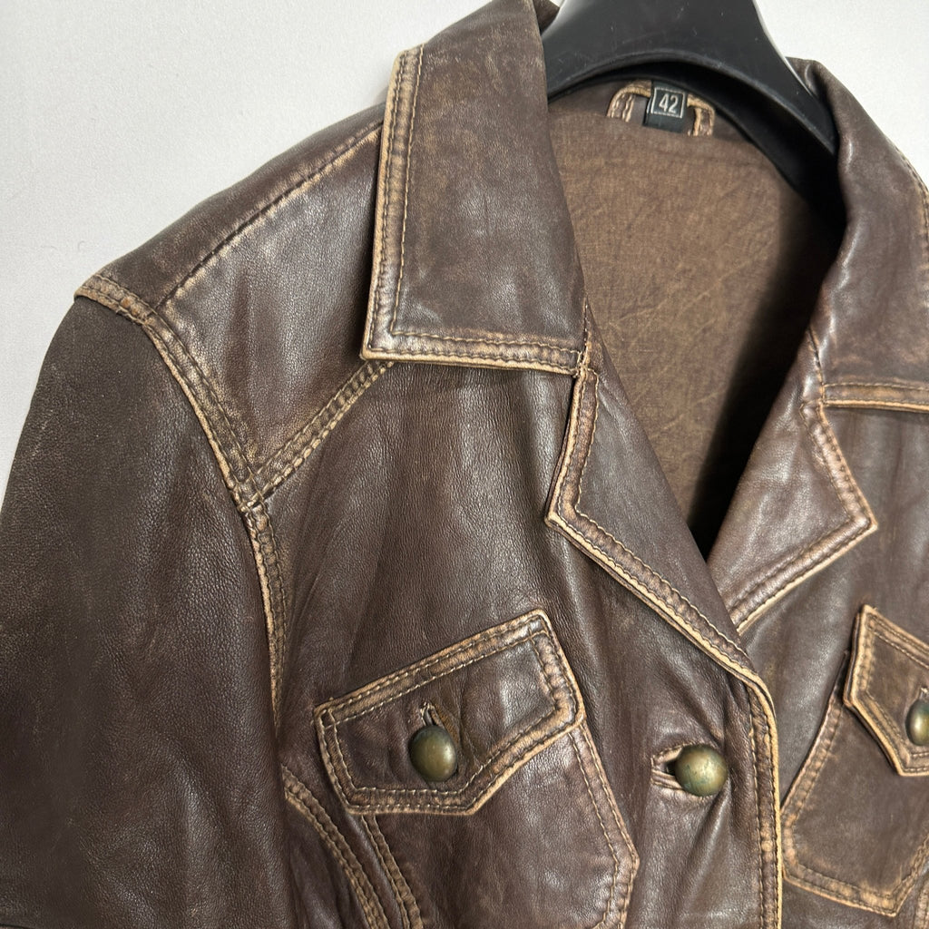 Vintage Genuine Leather Brown Jacket Medium - Funkify