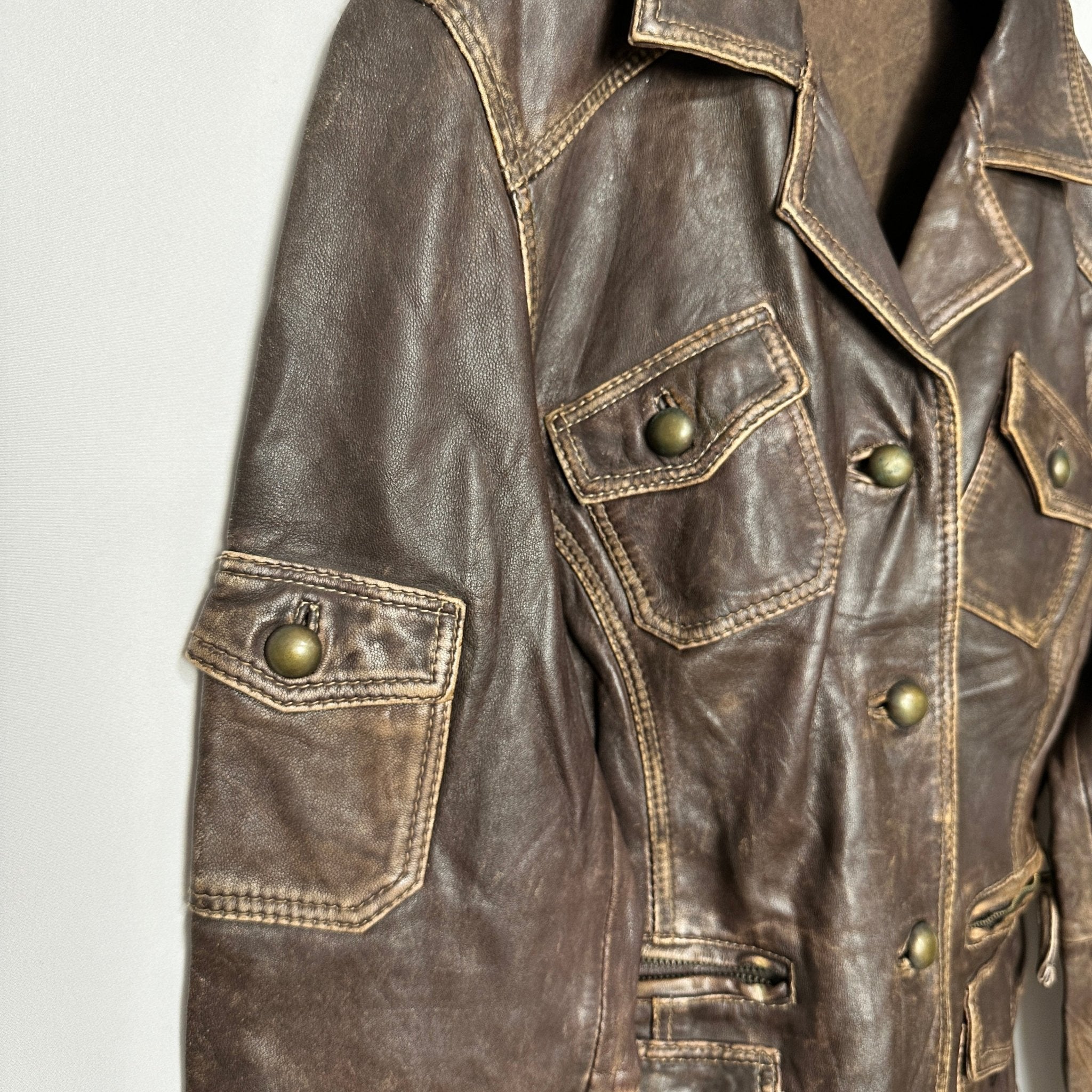 Vintage Genuine Leather Brown Jacket Medium - Funkify