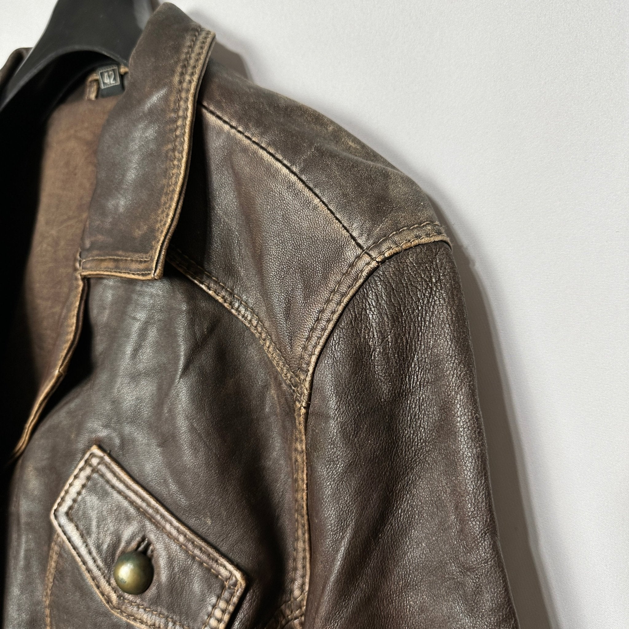Vintage Genuine Leather Brown Jacket Medium - Funkify