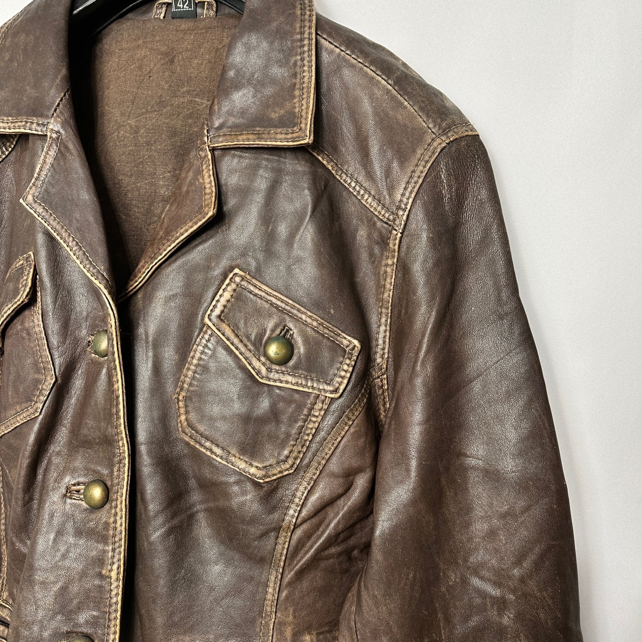 Vintage Genuine Leather Brown Jacket Medium - Funkify