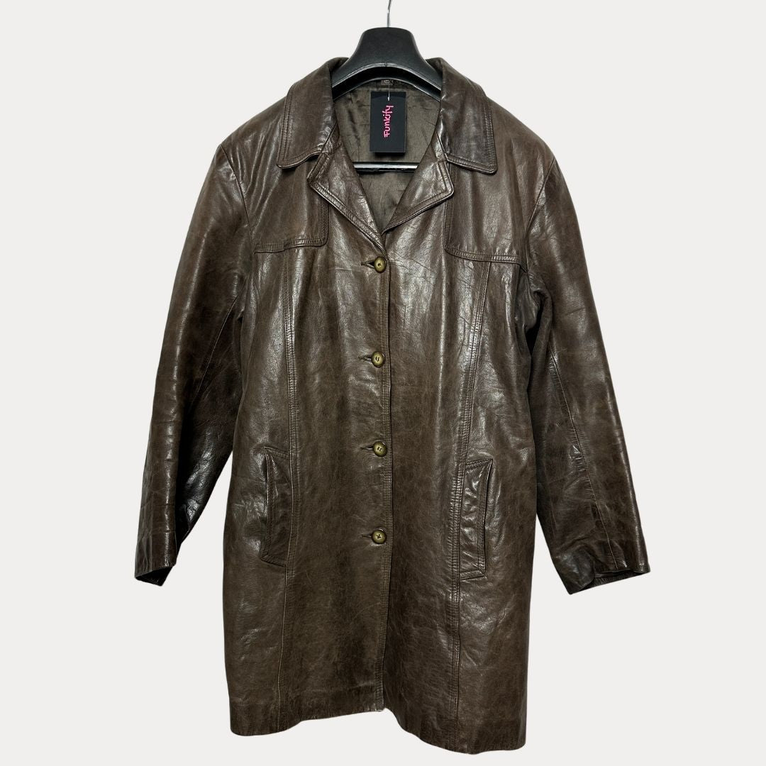 Vintage Genuine Leather Brown Women's Coat Large - Funkify